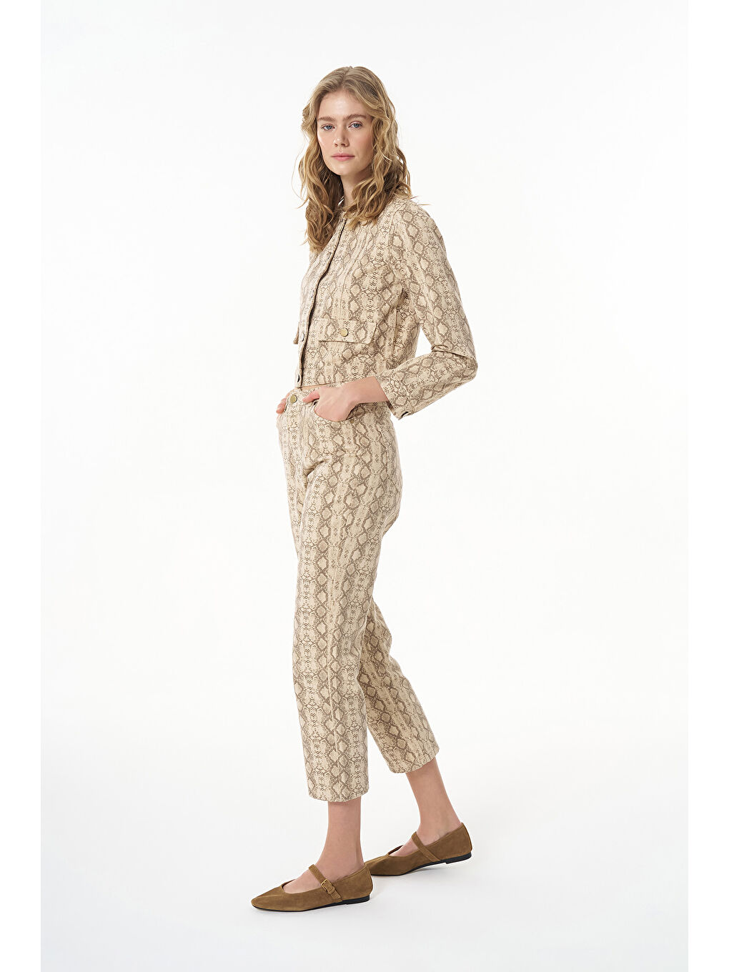 Yılan Desenli Pantolon Bej-2