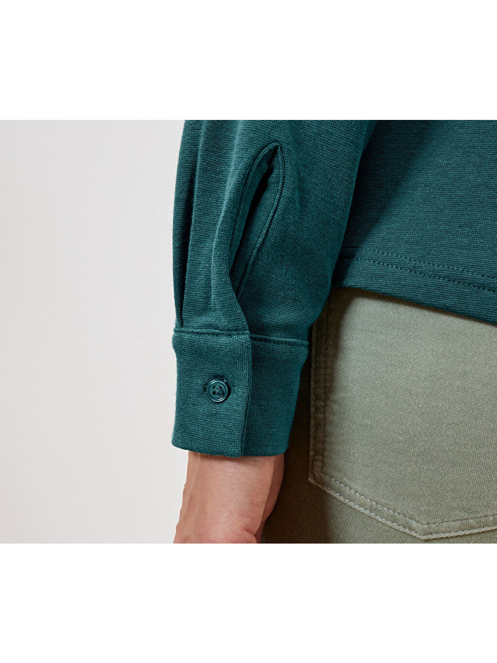 Kadın Bluz, Uzun Kol, Düğmeli, Petrol-1