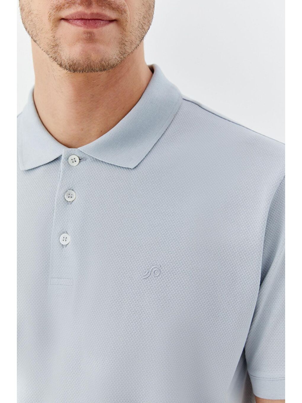 Açık Gri %100 Pamuk Düğmeli Polo Yaka Erkek T-Shirt-2