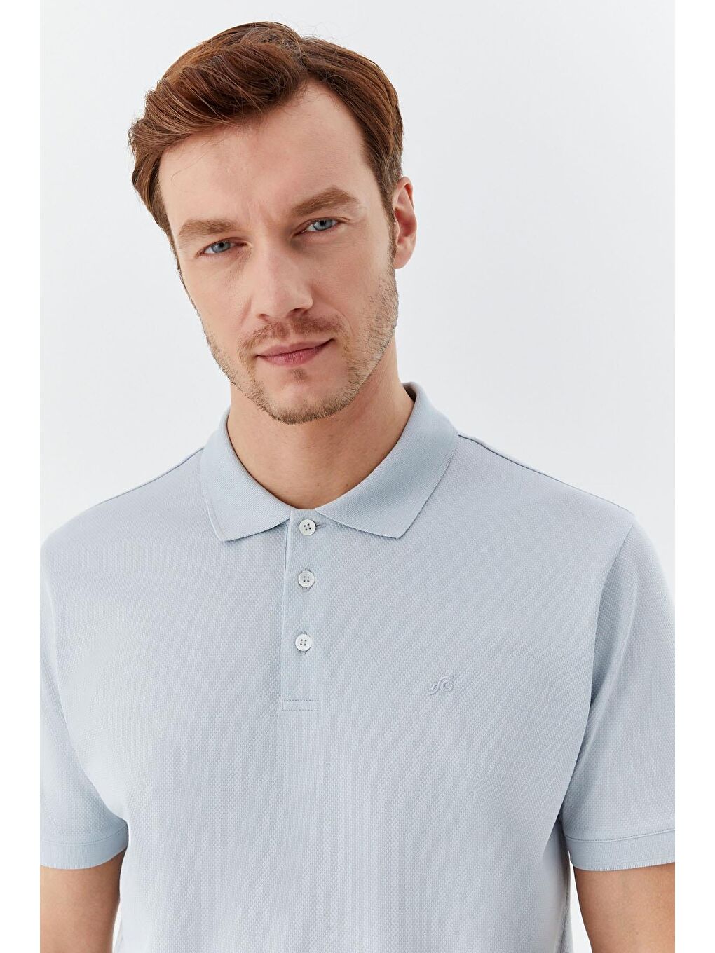 Açık Gri %100 Pamuk Düğmeli Polo Yaka Erkek T-Shirt-3
