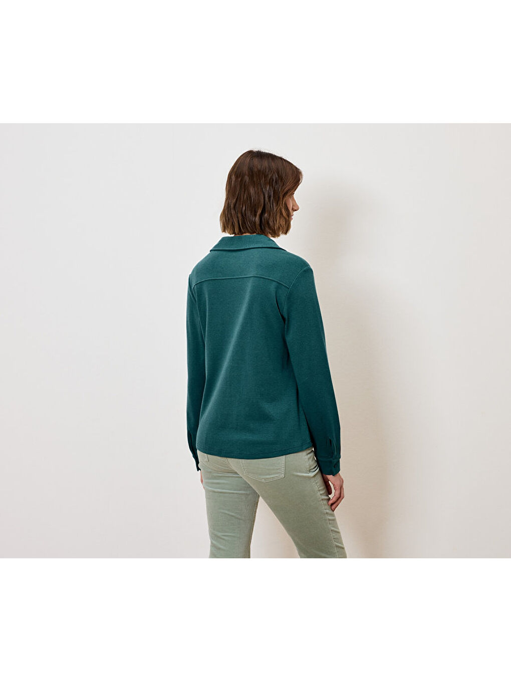 Kadın Bluz, Uzun Kol, Düğmeli, Petrol-2