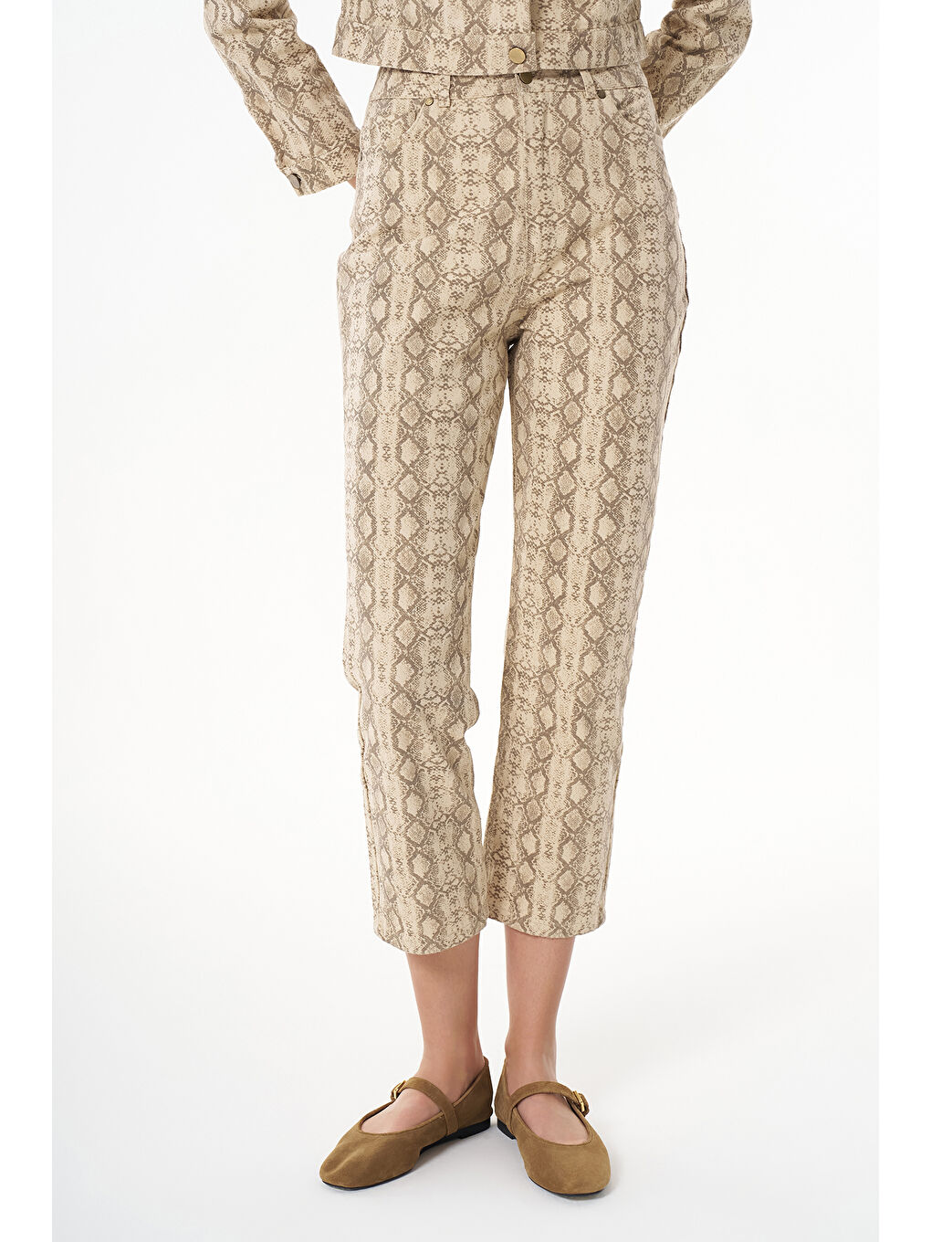 Yılan Desenli Pantolon Bej-3