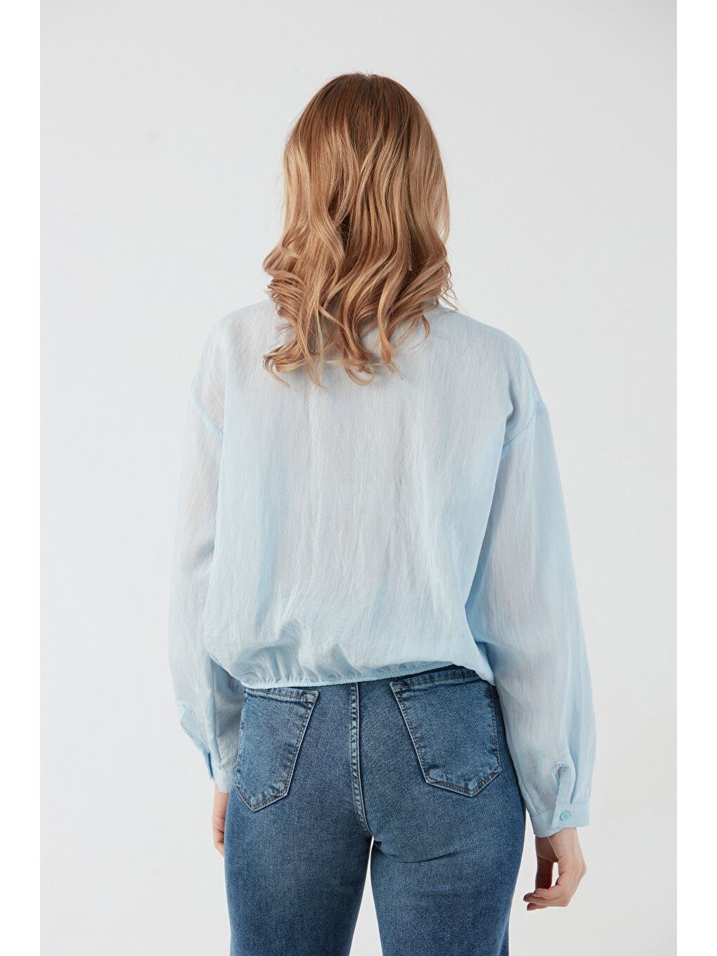 Mavi Basic Beli Lastikli Cep Detaylı Gömlek-2