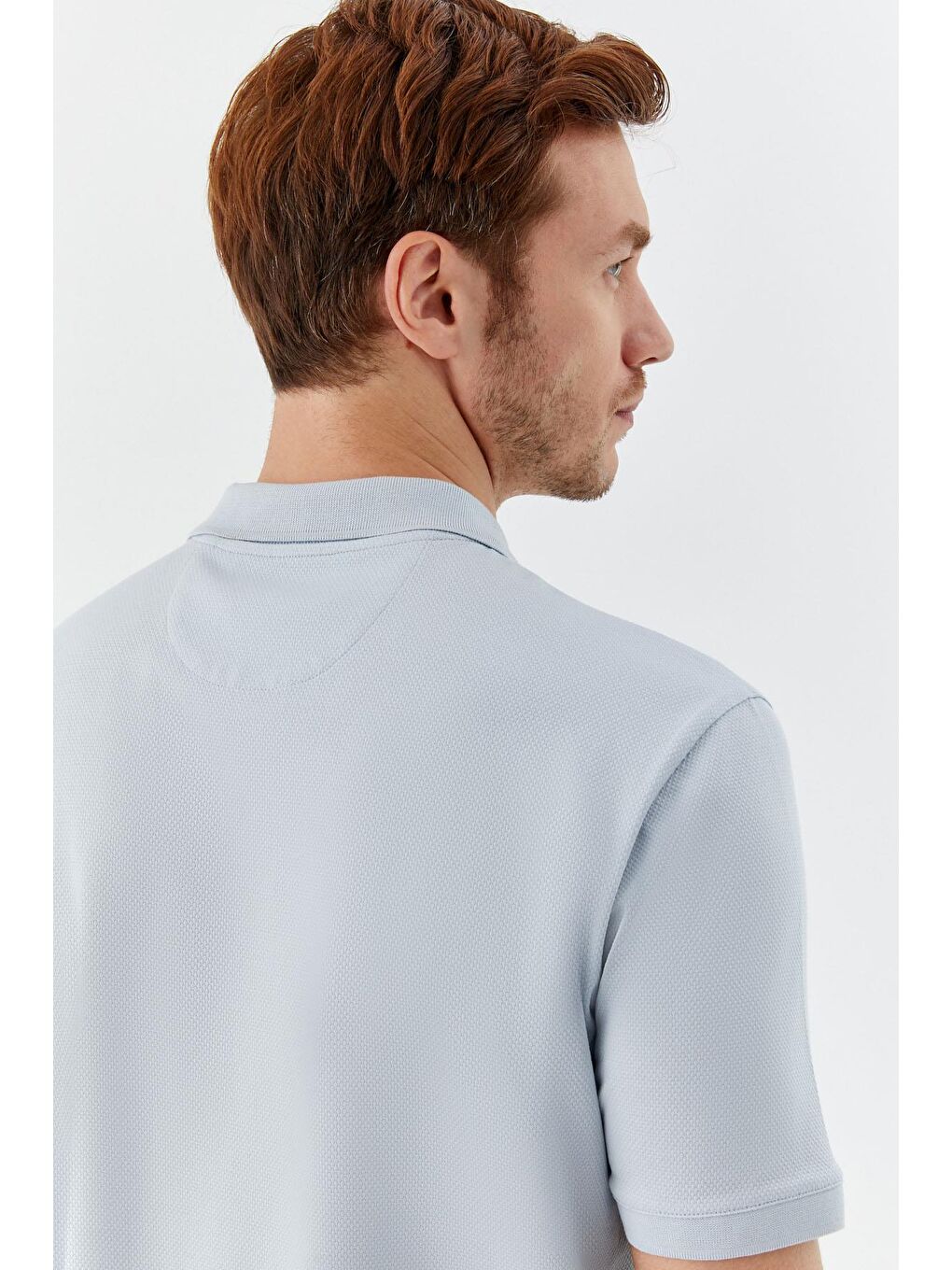 Açık Gri %100 Pamuk Düğmeli Polo Yaka Erkek T-Shirt-5