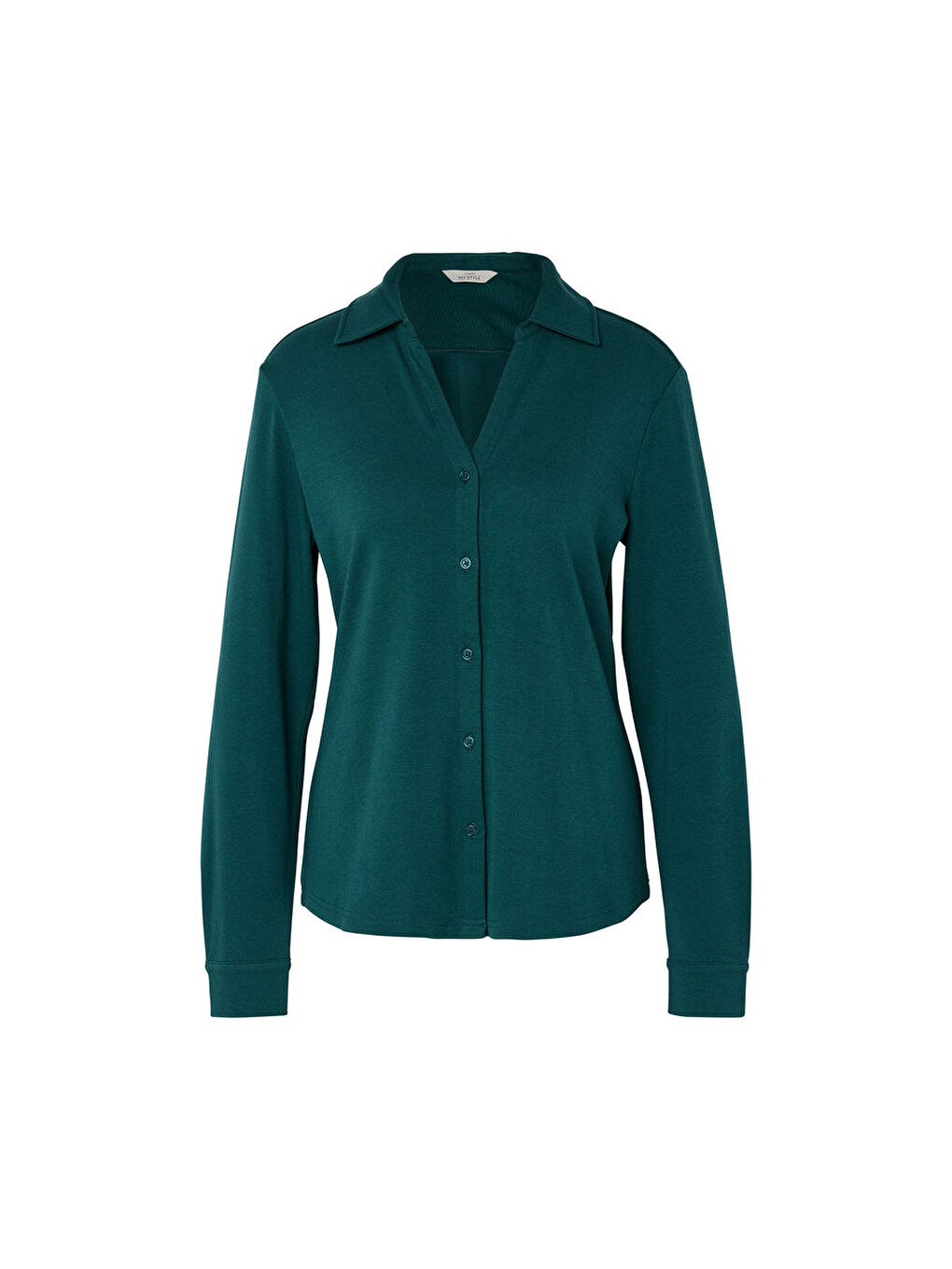 Kadın Bluz, Uzun Kol, Düğmeli, Petrol-4