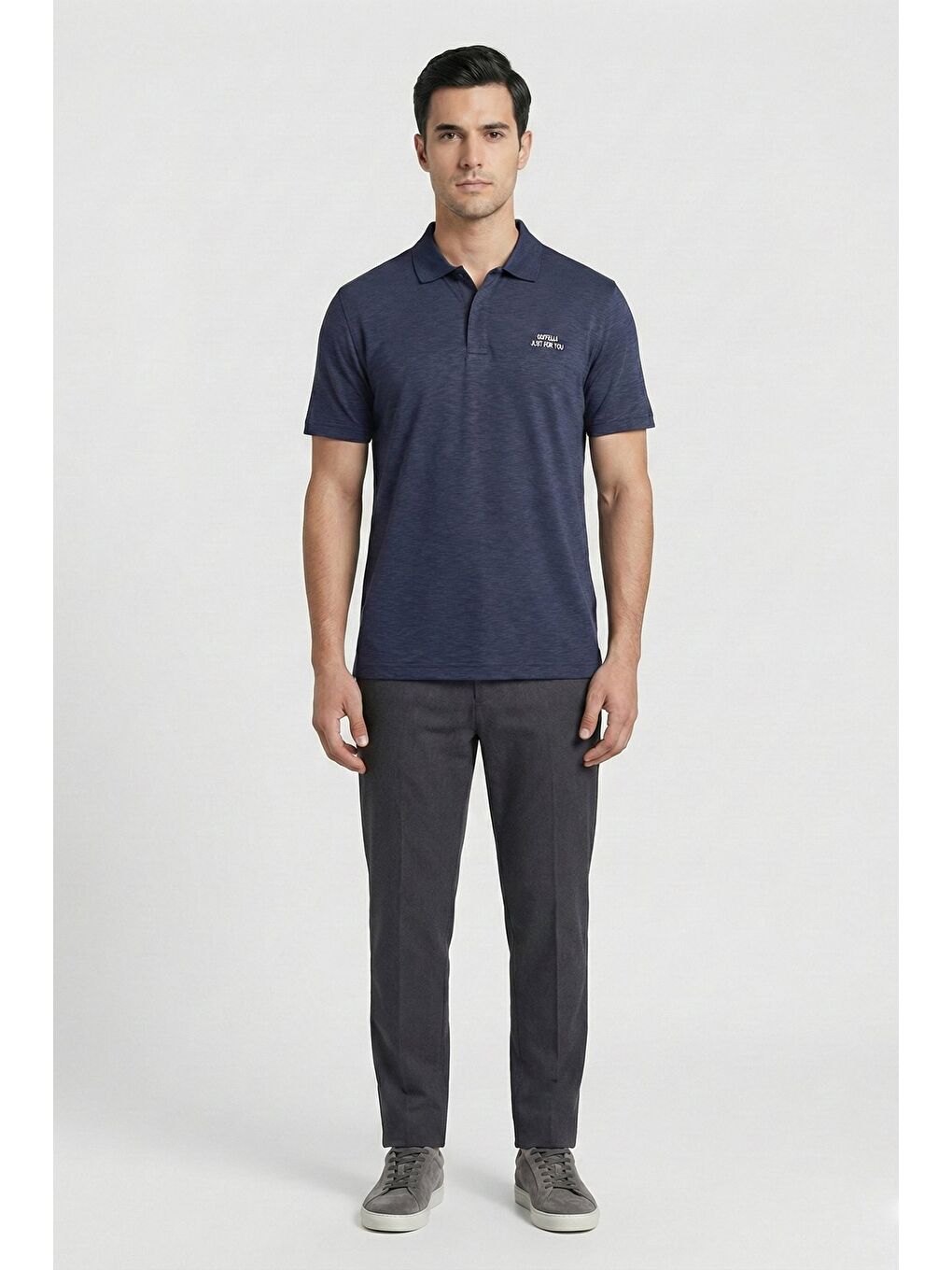 Giotelli Lacivert Slim Fit %100 Pamuk Düğmeli Polo Yaka Erkek Tişört-1