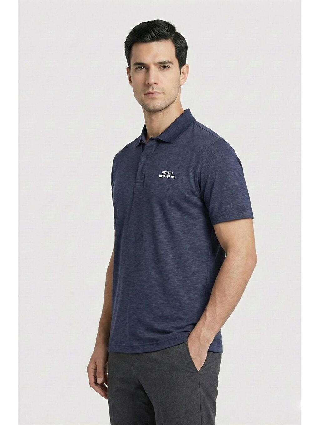 Giotelli Lacivert Slim Fit %100 Pamuk Düğmeli Polo Yaka Erkek Tişört-2