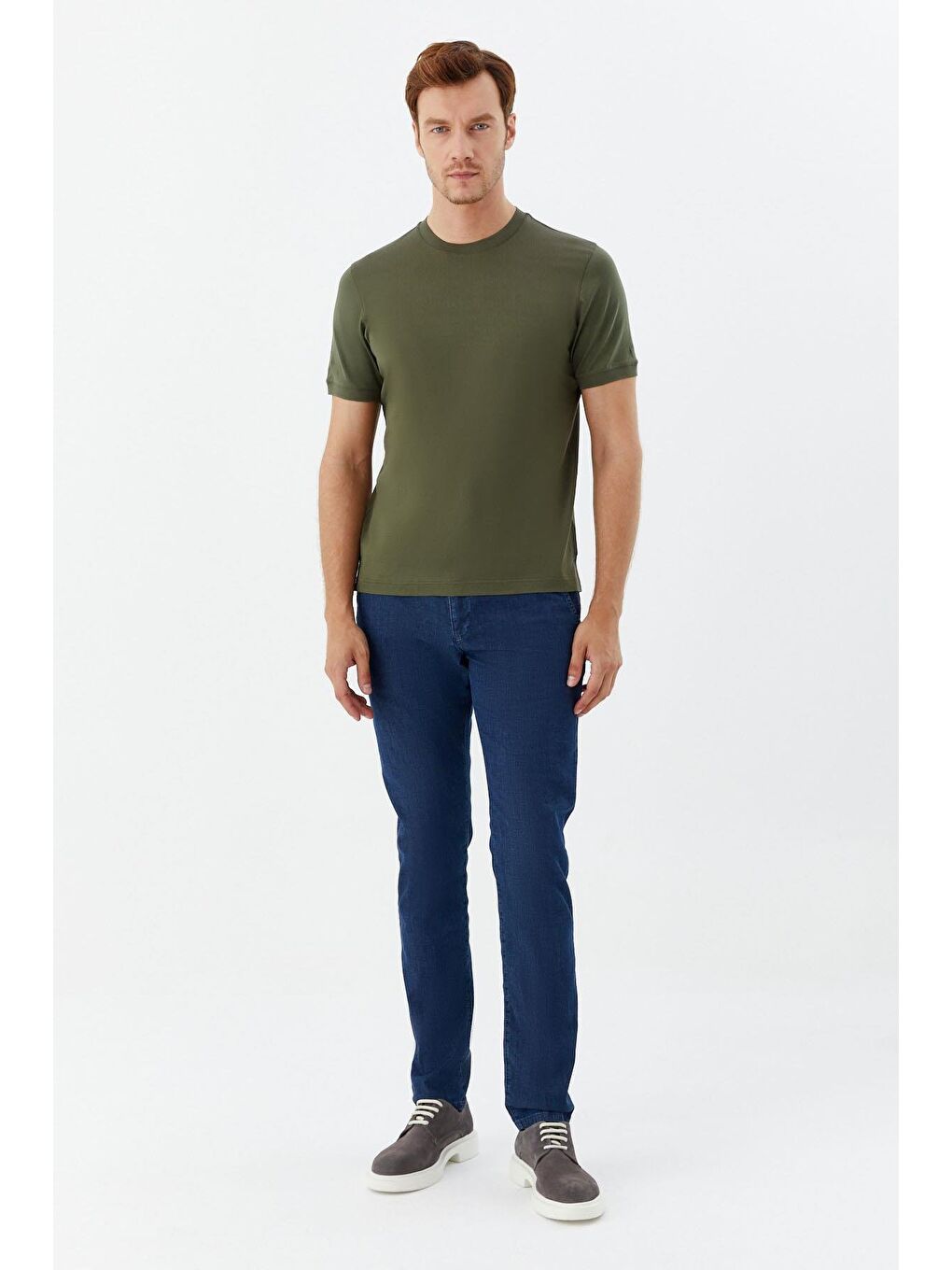 Desenli Bisiklet Yaka Erkek T-Shirt Haki-1