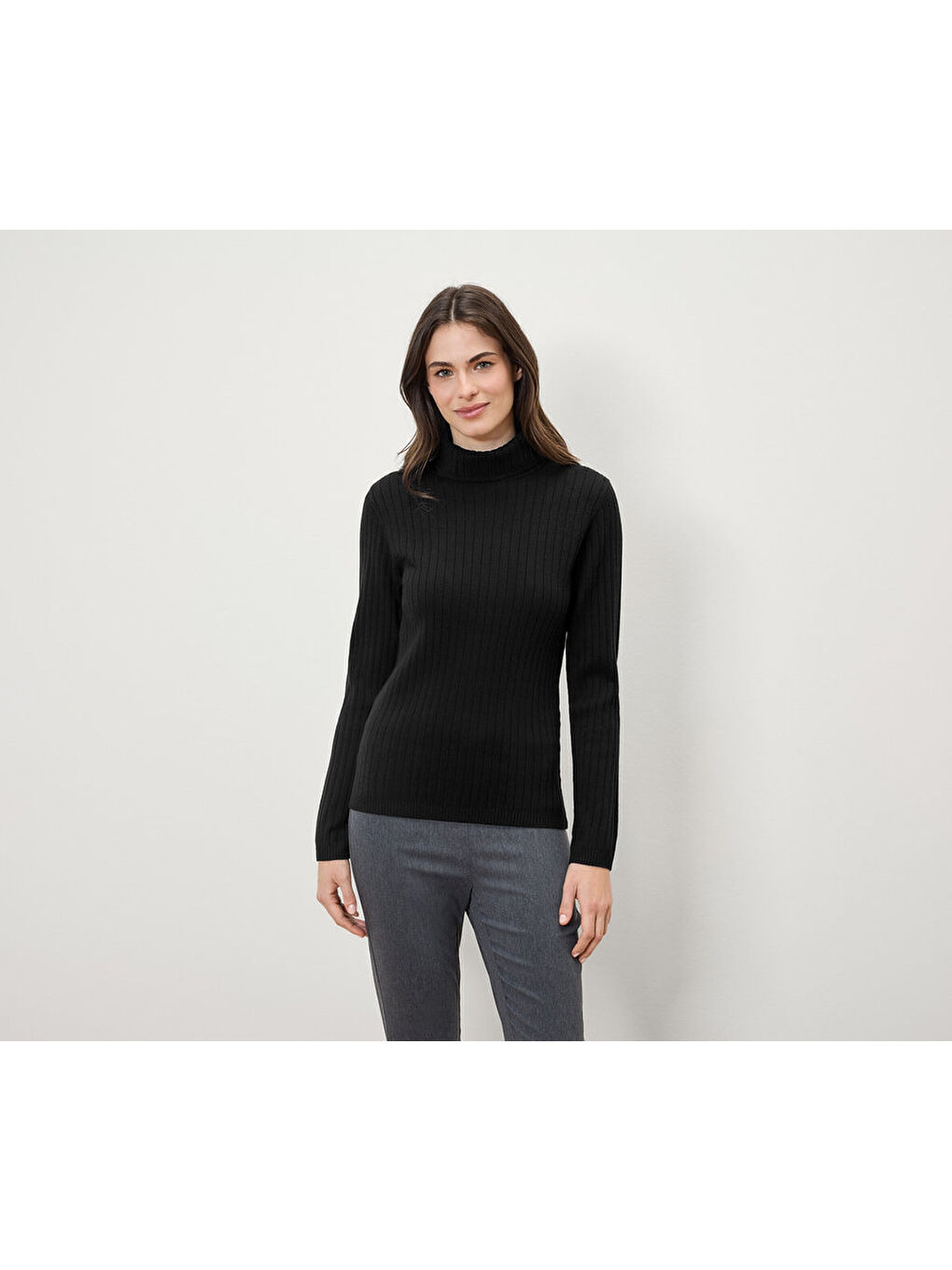 Kadın Boğazlı Kazak, Ribana, Siyah