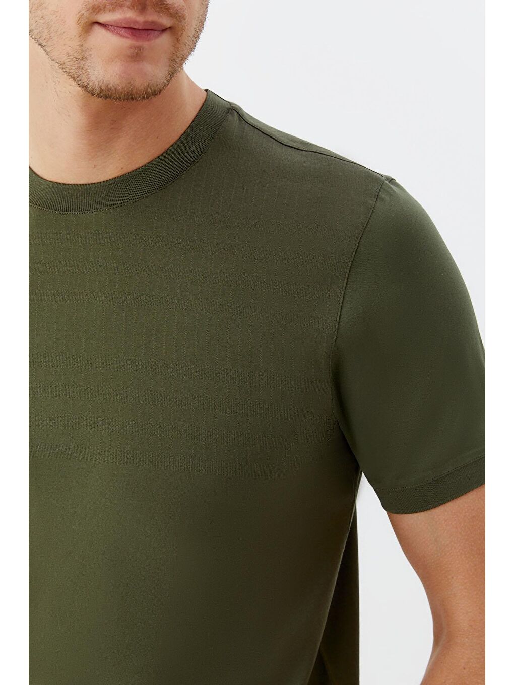 Desenli Bisiklet Yaka Erkek T-Shirt Haki-2