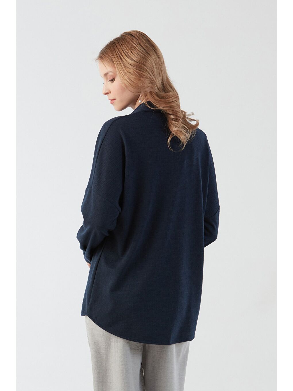 Lacivert Basic Jakarlı Oversize Gömlek-1