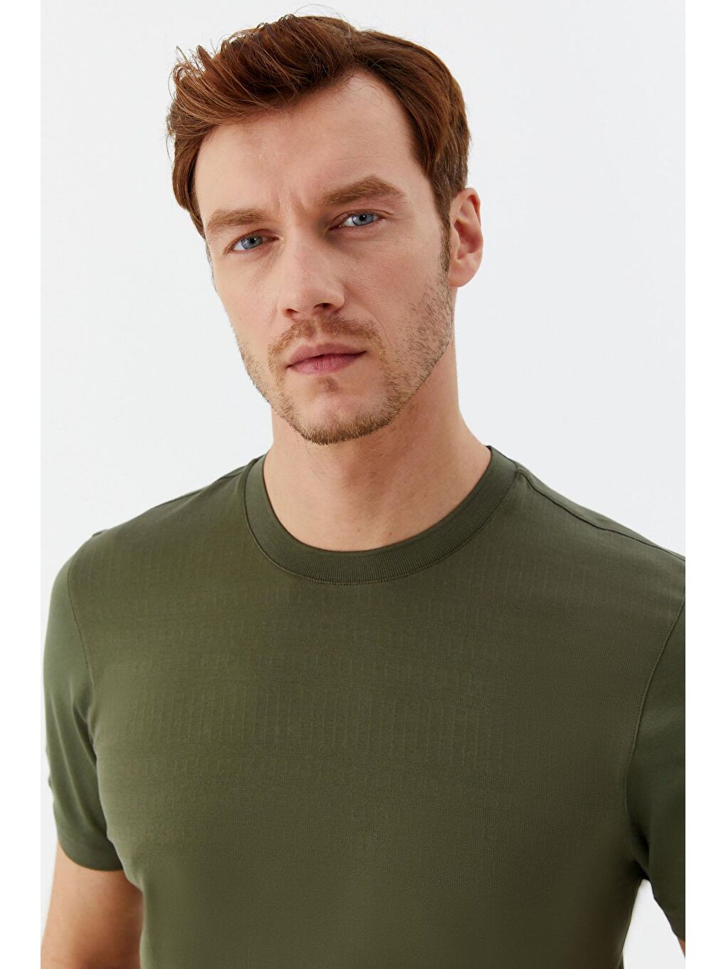 Desenli Bisiklet Yaka Erkek T-Shirt Haki-3