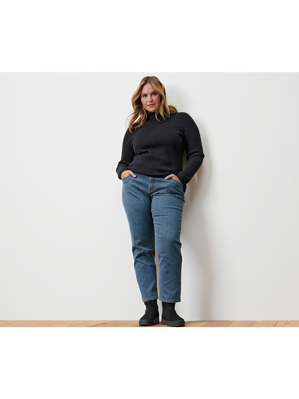 Kadın Boğazlı Kazak, Ribana, Siyah-1