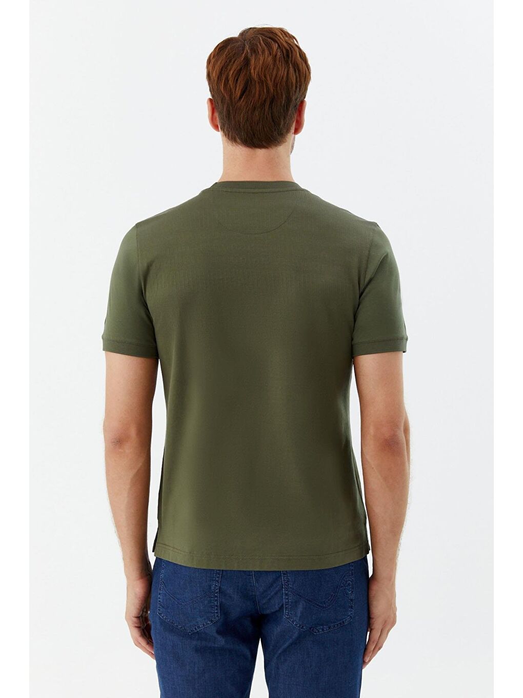 Desenli Bisiklet Yaka Erkek T-Shirt Haki-4