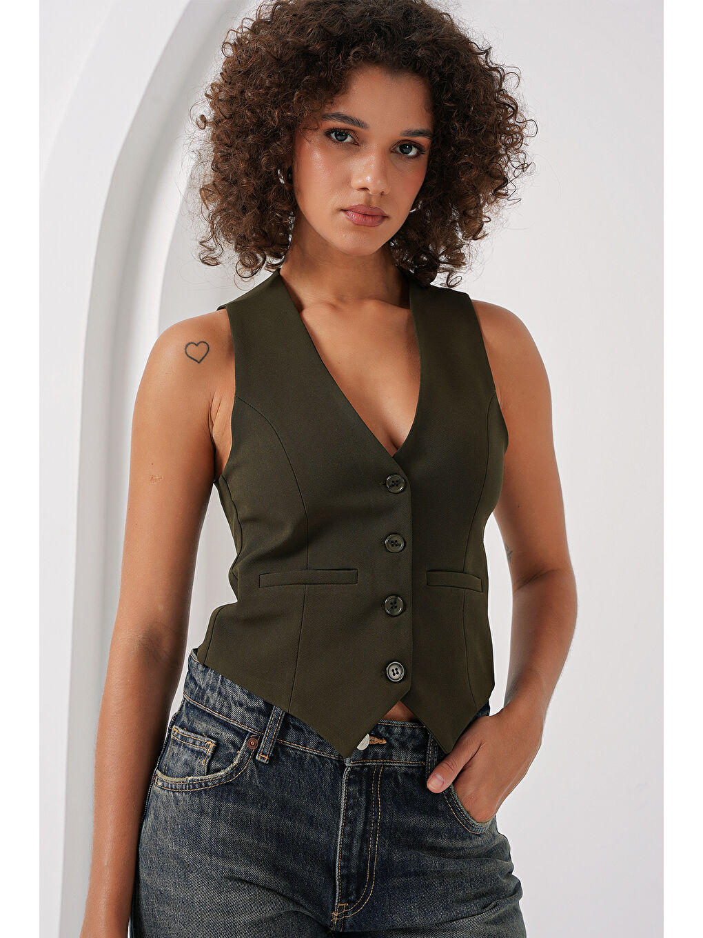 6796 Kısa Dokuma Yelek - Haki