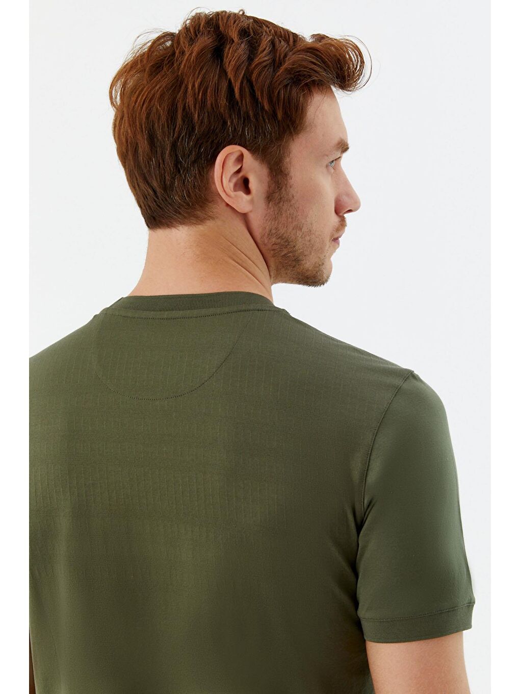 Desenli Bisiklet Yaka Erkek T-Shirt Haki-5