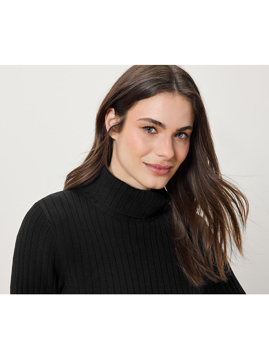 Kadın Boğazlı Kazak, Ribana, Siyah-2