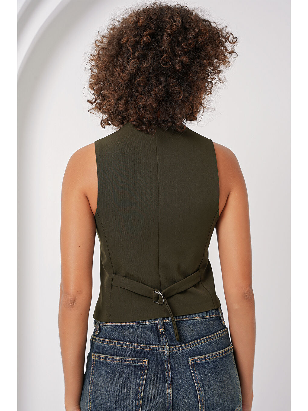 6796 Kısa Dokuma Yelek - Haki-4