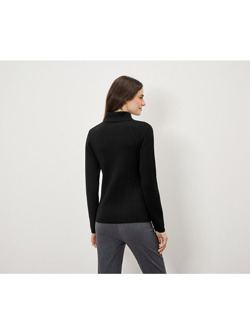 Kadın Boğazlı Kazak, Ribana, Siyah-3