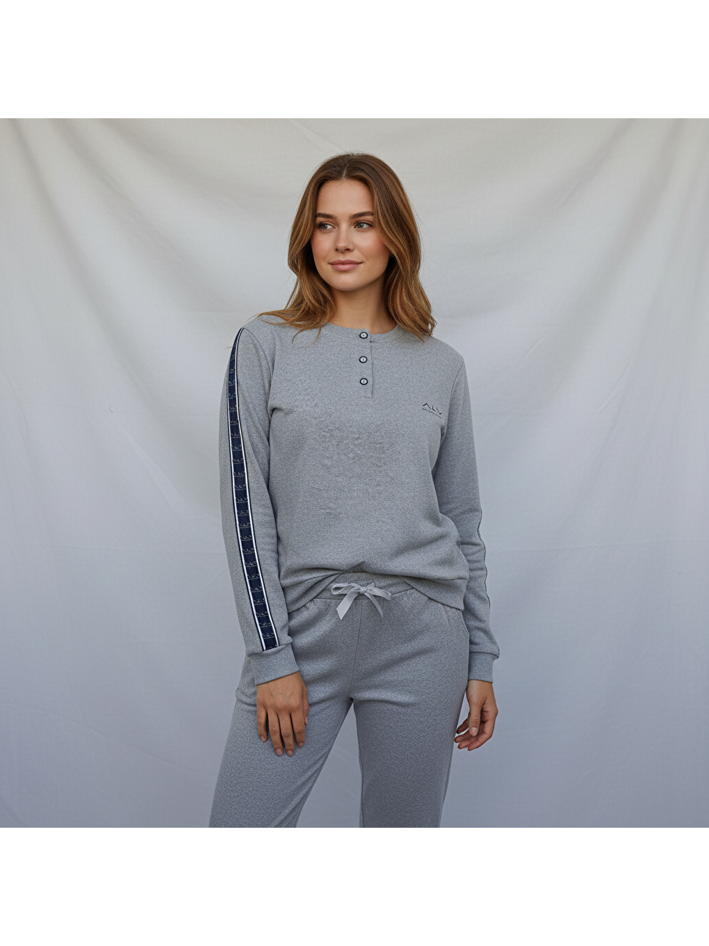 Kadın Pamuklu Gri Renk Pijama Takımı Al507 V2-2