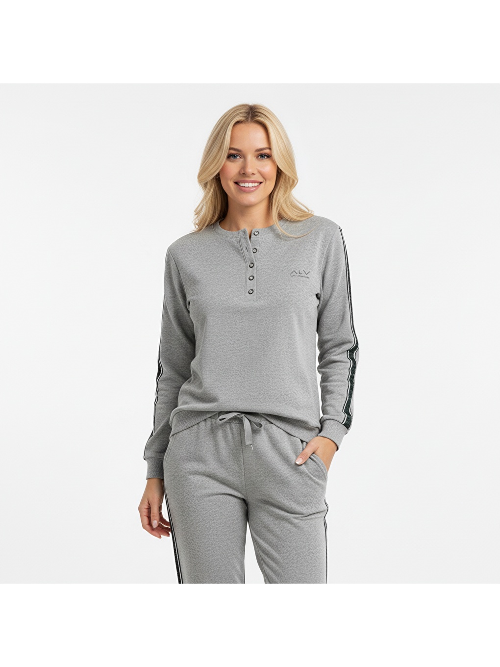 Kadın Pamuklu Gri Renk Pijama Takımı Al507 V2-4