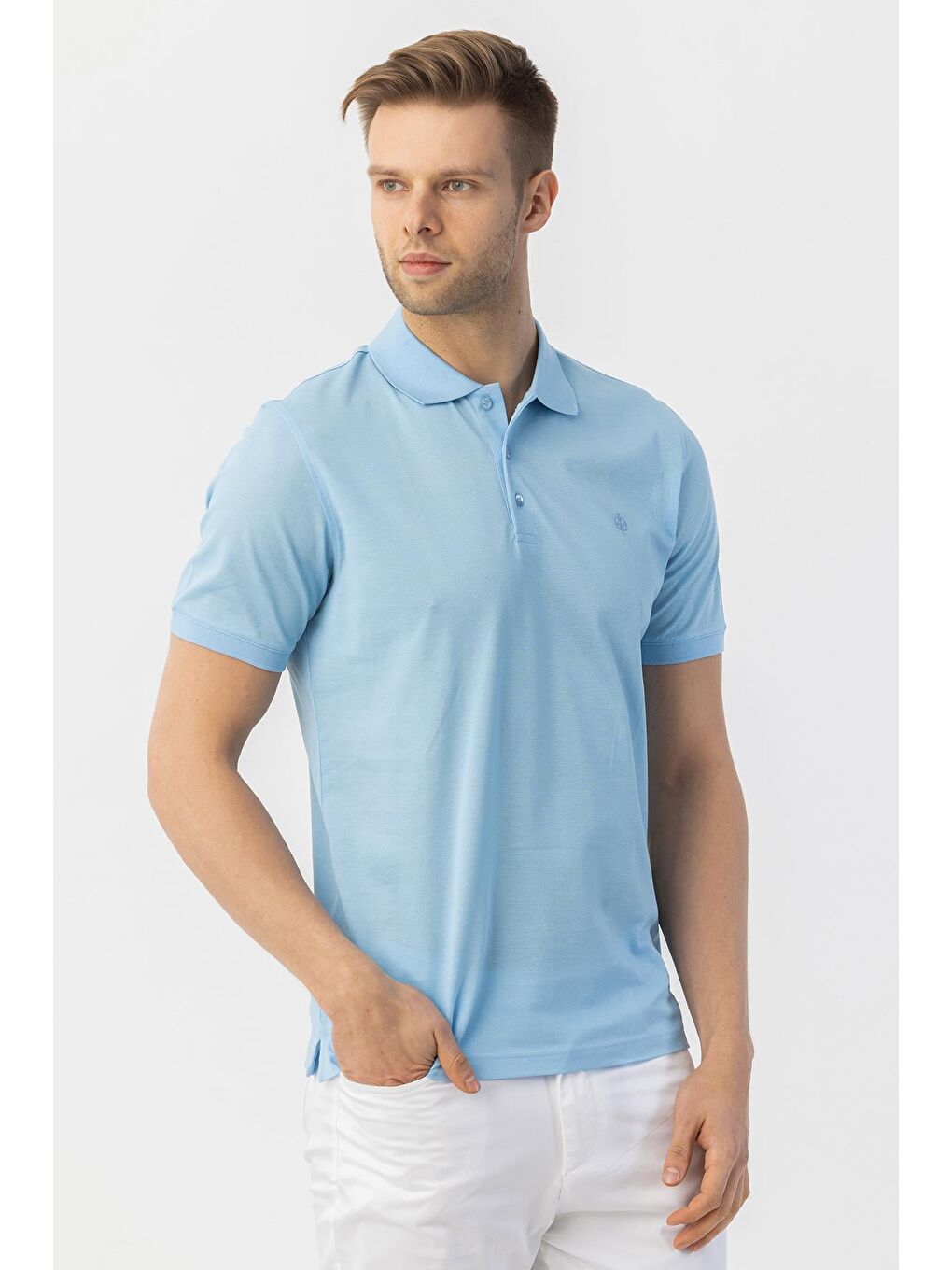 Giotelli Açık Mavi Regular Fit %100 Pamuk Polo Yaka Erkek Tişört-5
