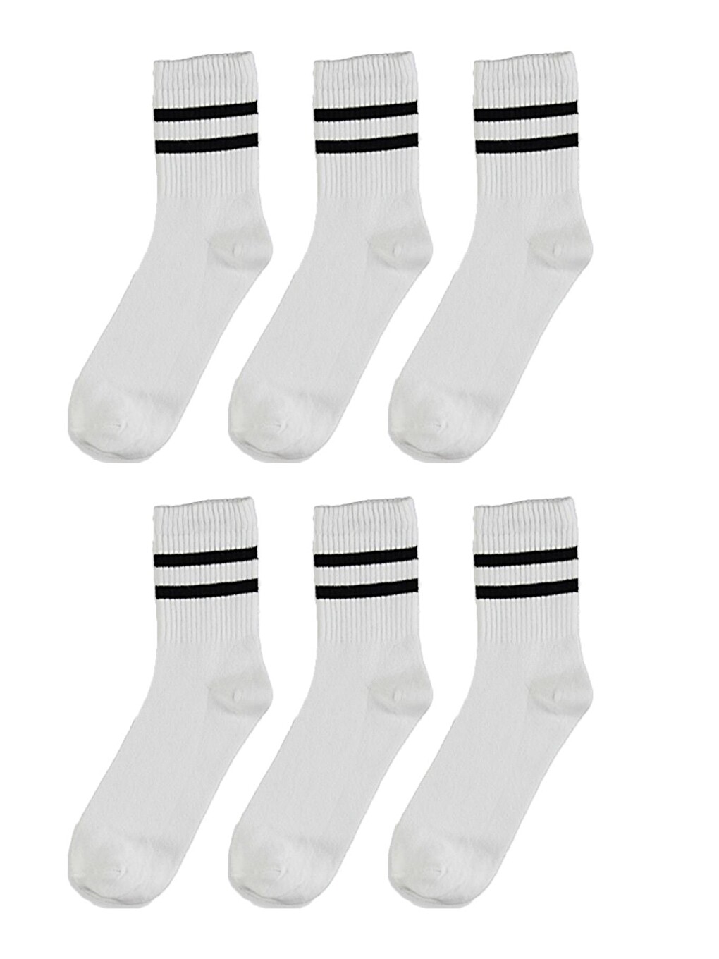 Beyaz 6'lı paket Pamuklu Çizgili Yarım Konç erkek - Kadın Unisex Çorap