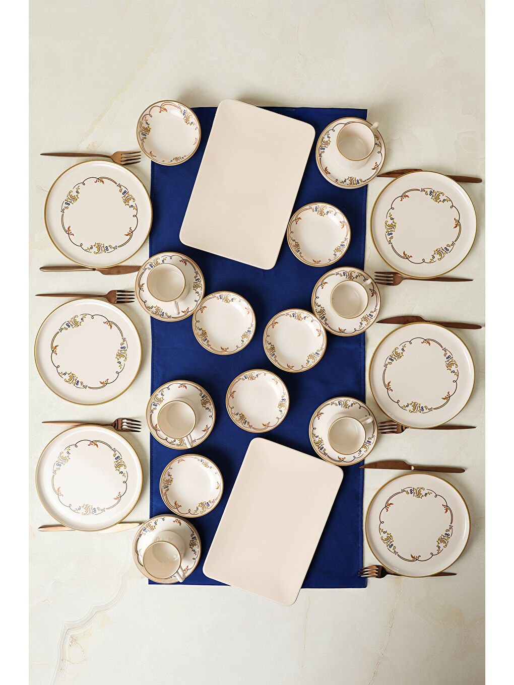 Karışık Bronze Bloom Kahvaltı Takımı 26 Parça 6 Kişilik