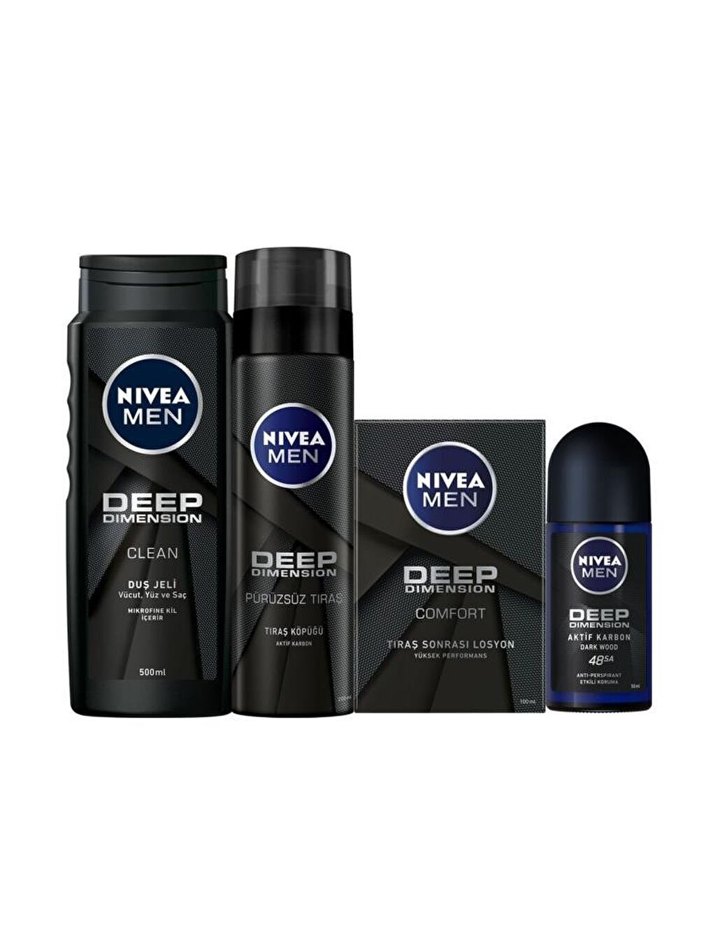 NIVEA Şeffaf Men Damat Çeyiz Seti Ve Nişan Bohçası Deep Dimension, Roll On Deodorant, Tıraş Köpüğü, Duş Jeli - 1