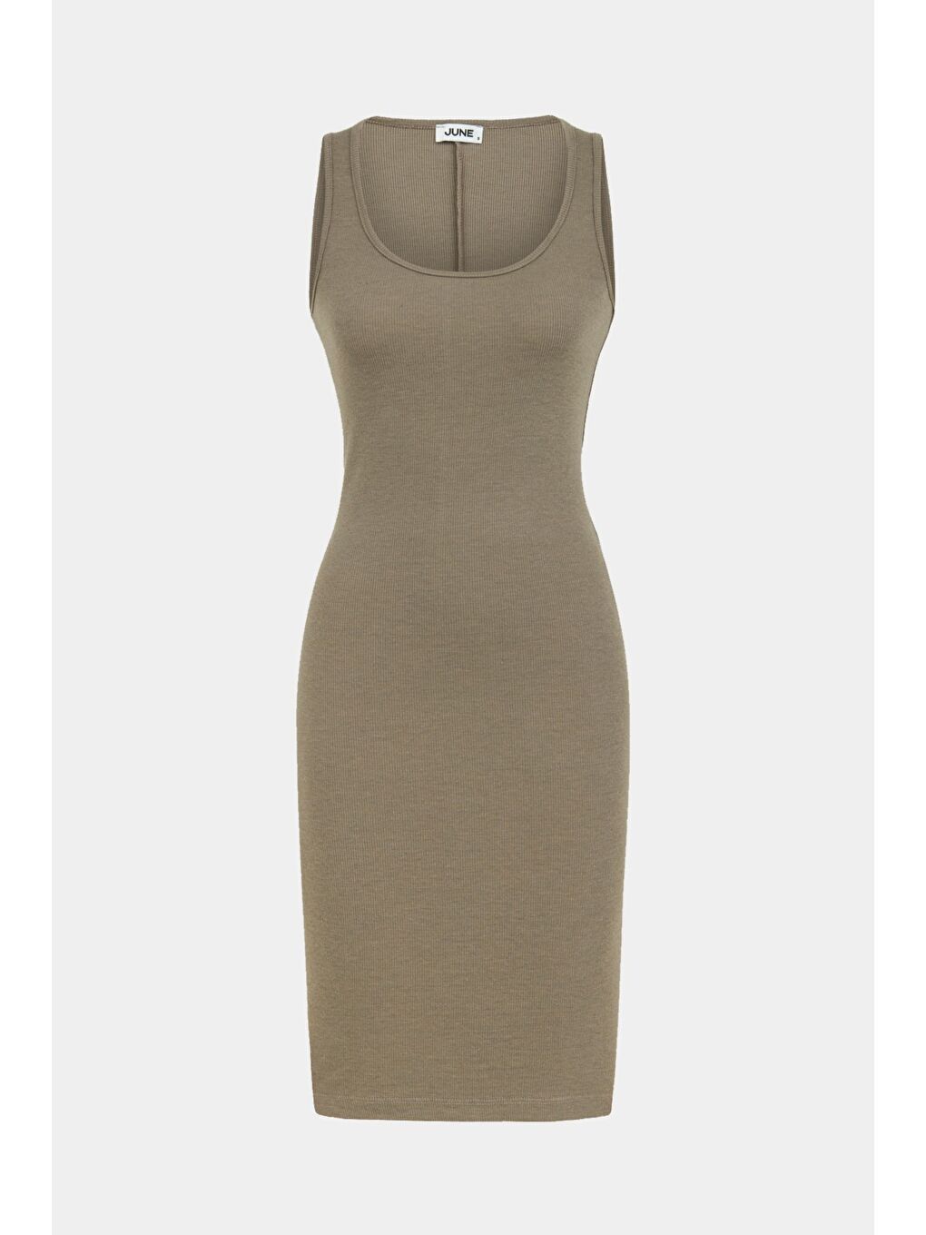 Bej Kadın Vücuda Oturan Askılı Kare Yaka Mini Elbise-1