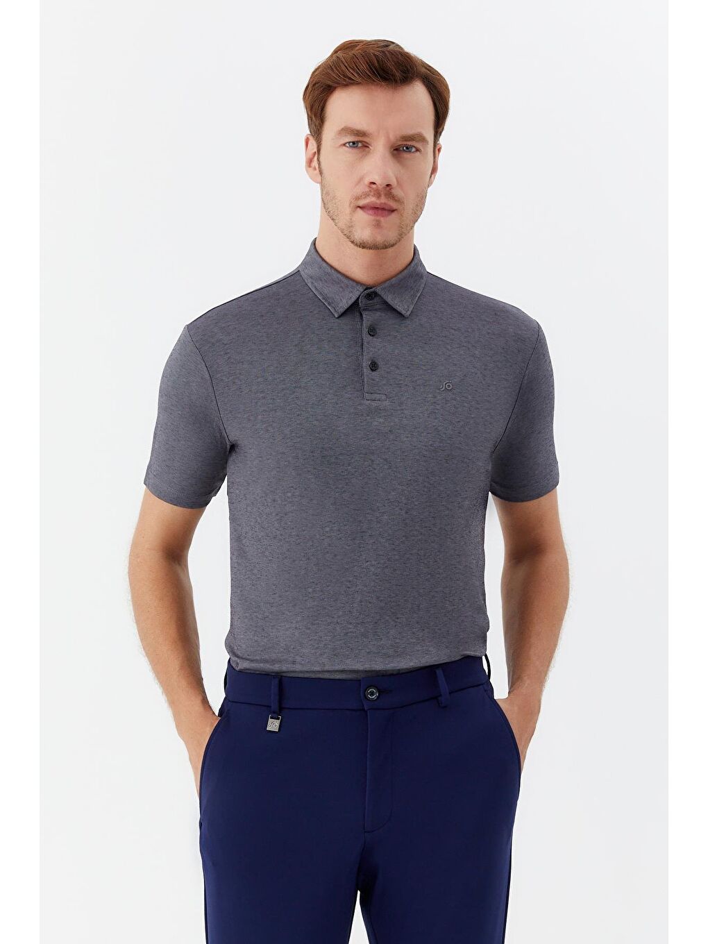 Siyah Erkek Gri Standart Fit Düğmeli Polo Yaka Tişört – Kısa Kollu-5