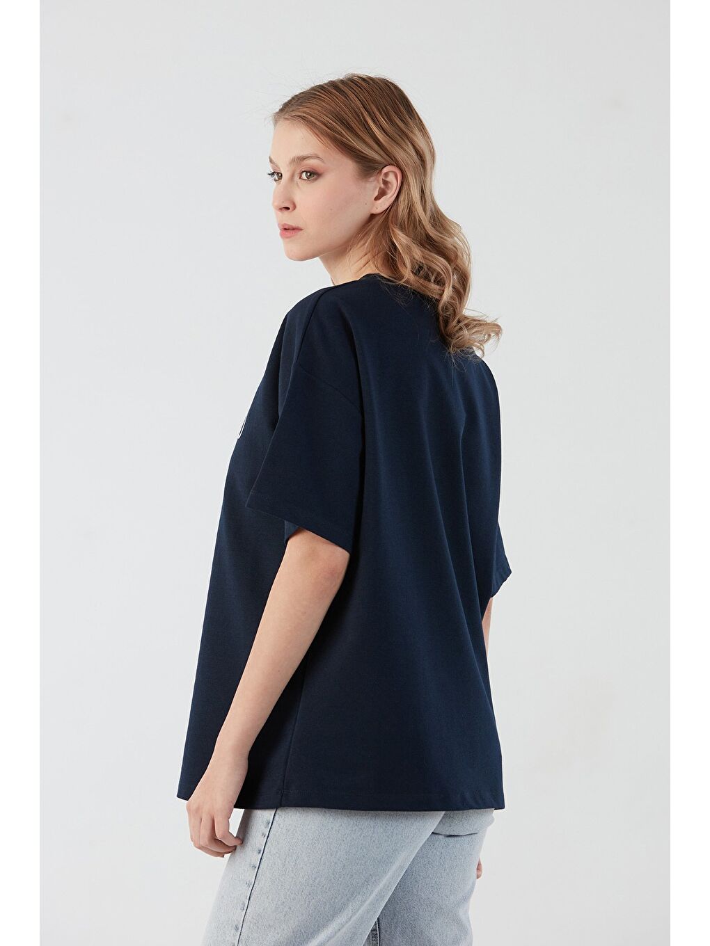 Lacivert San Diego Baskılı Oversize Tişört-2