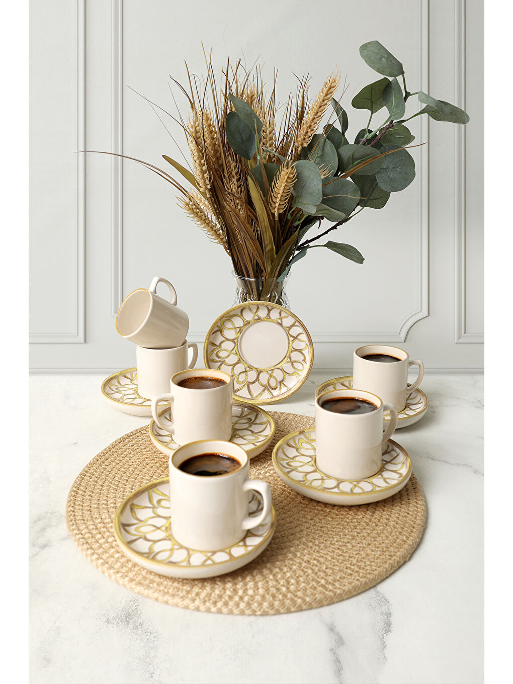 Karışık Worn Gold Nordic Kahve Takımı 12 Parça 6 Kişilik