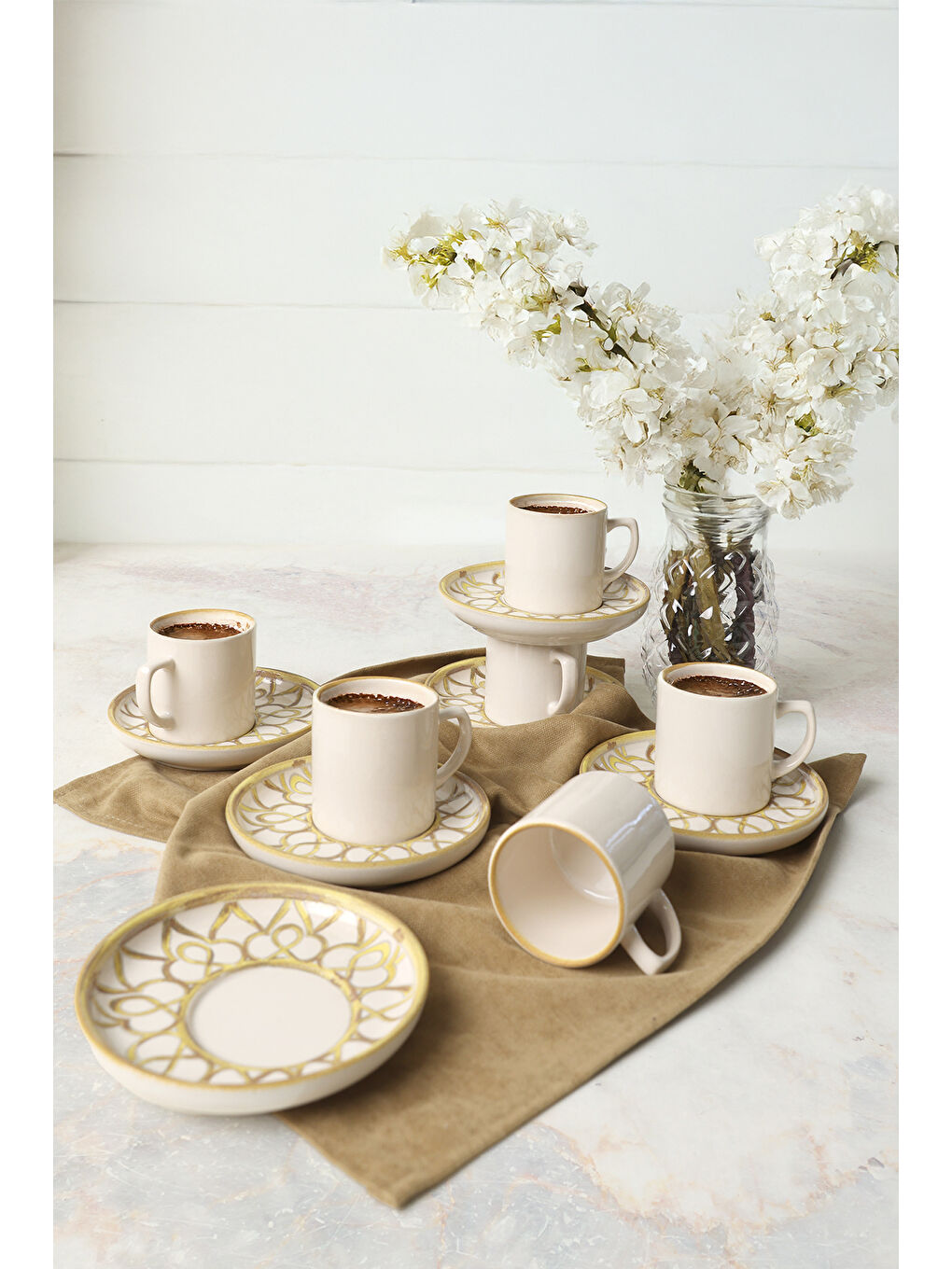 Karışık Worn Gold Nordic Kahve Takımı 12 Parça 6 Kişilik-1