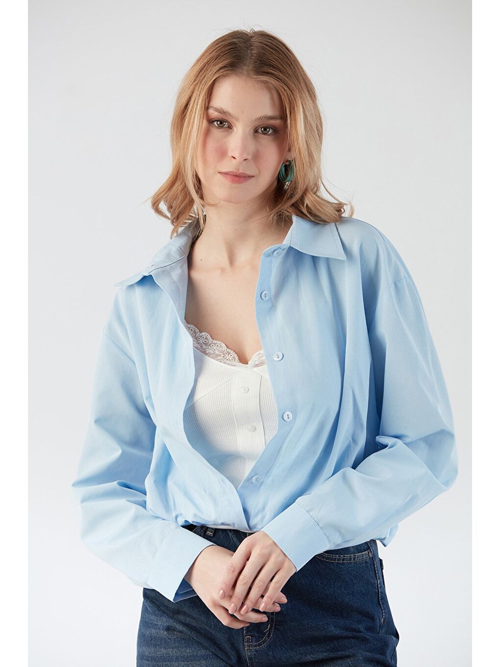 Mavi Basic Body Detaylı Gömlek-1