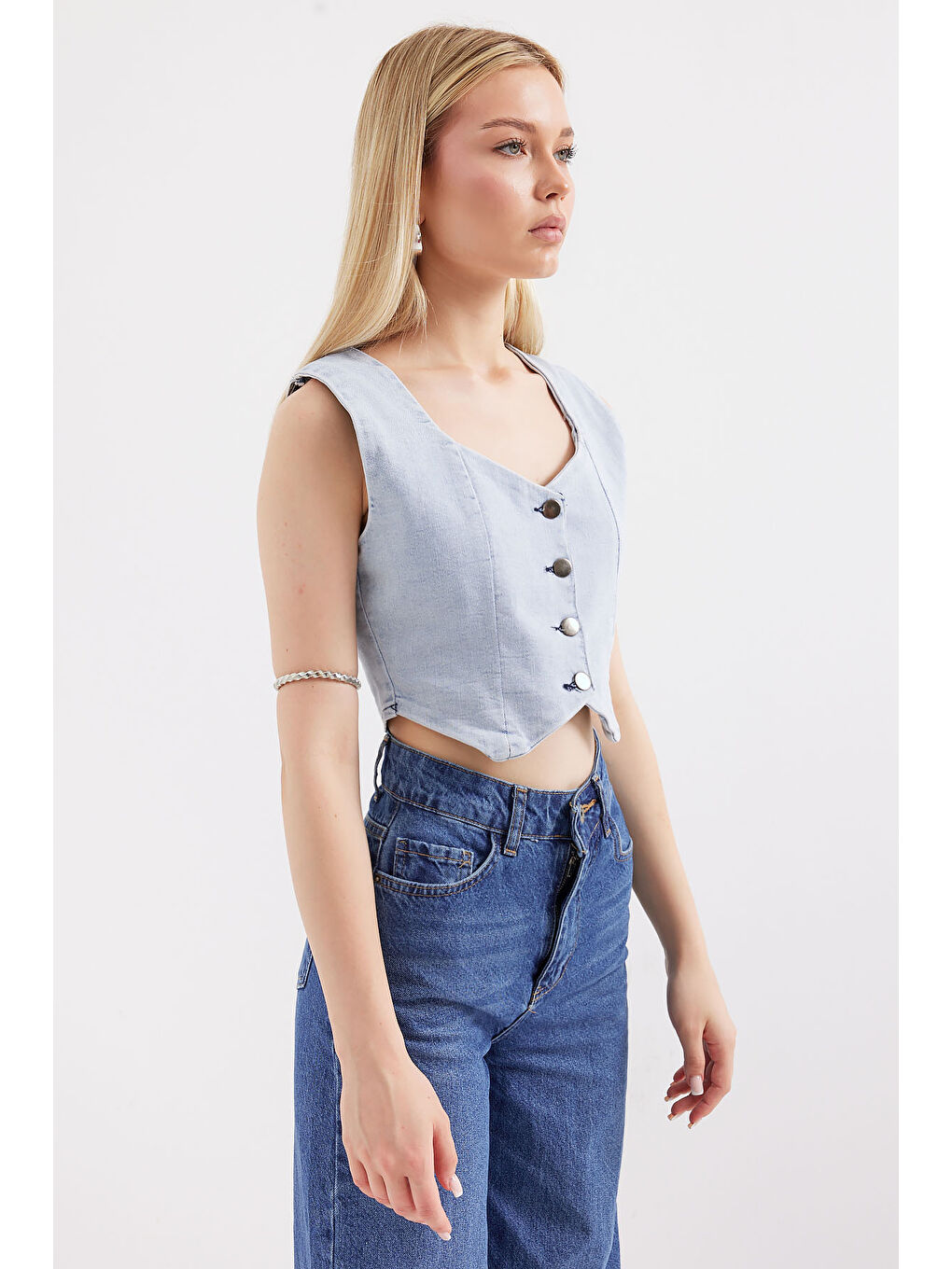 6797 Crop Jean Yelek   Mavi-1