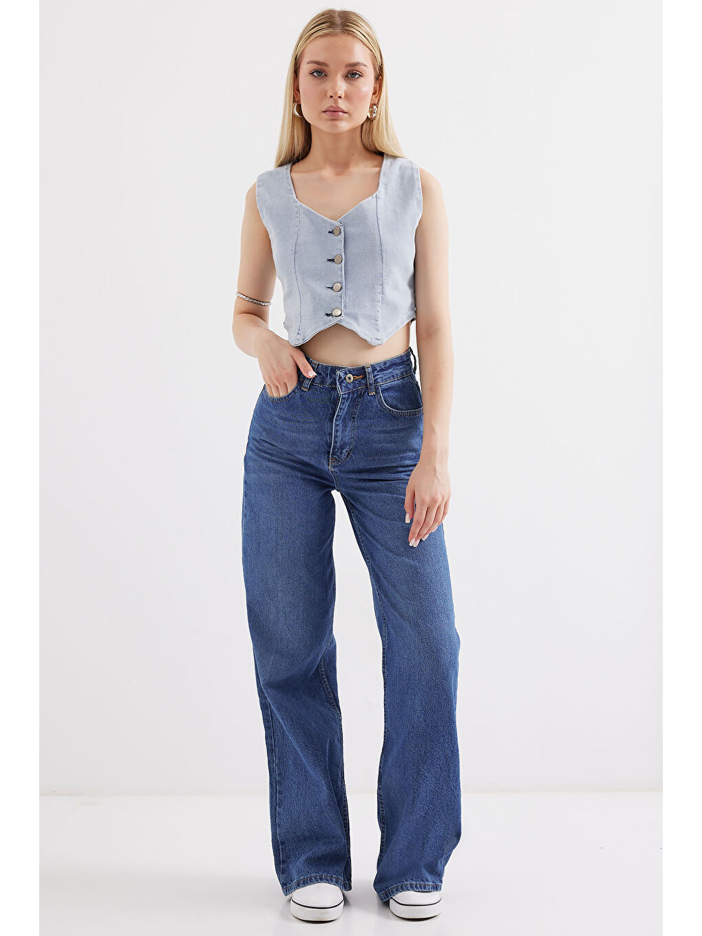 6797 Crop Jean Yelek   Mavi-2