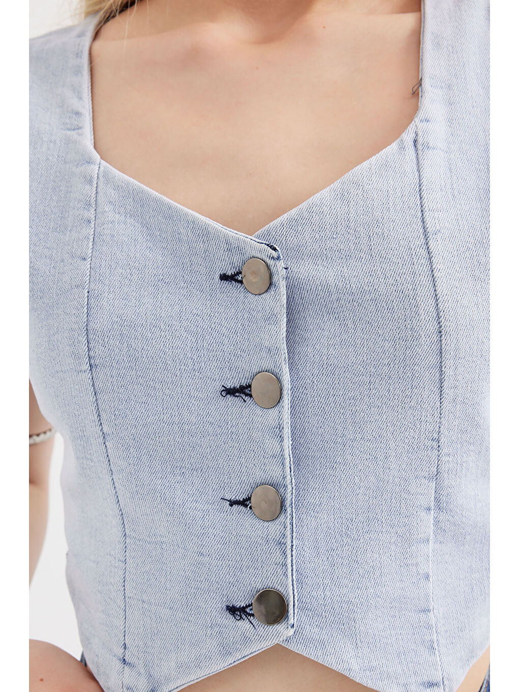 6797 Crop Jean Yelek   Mavi-4