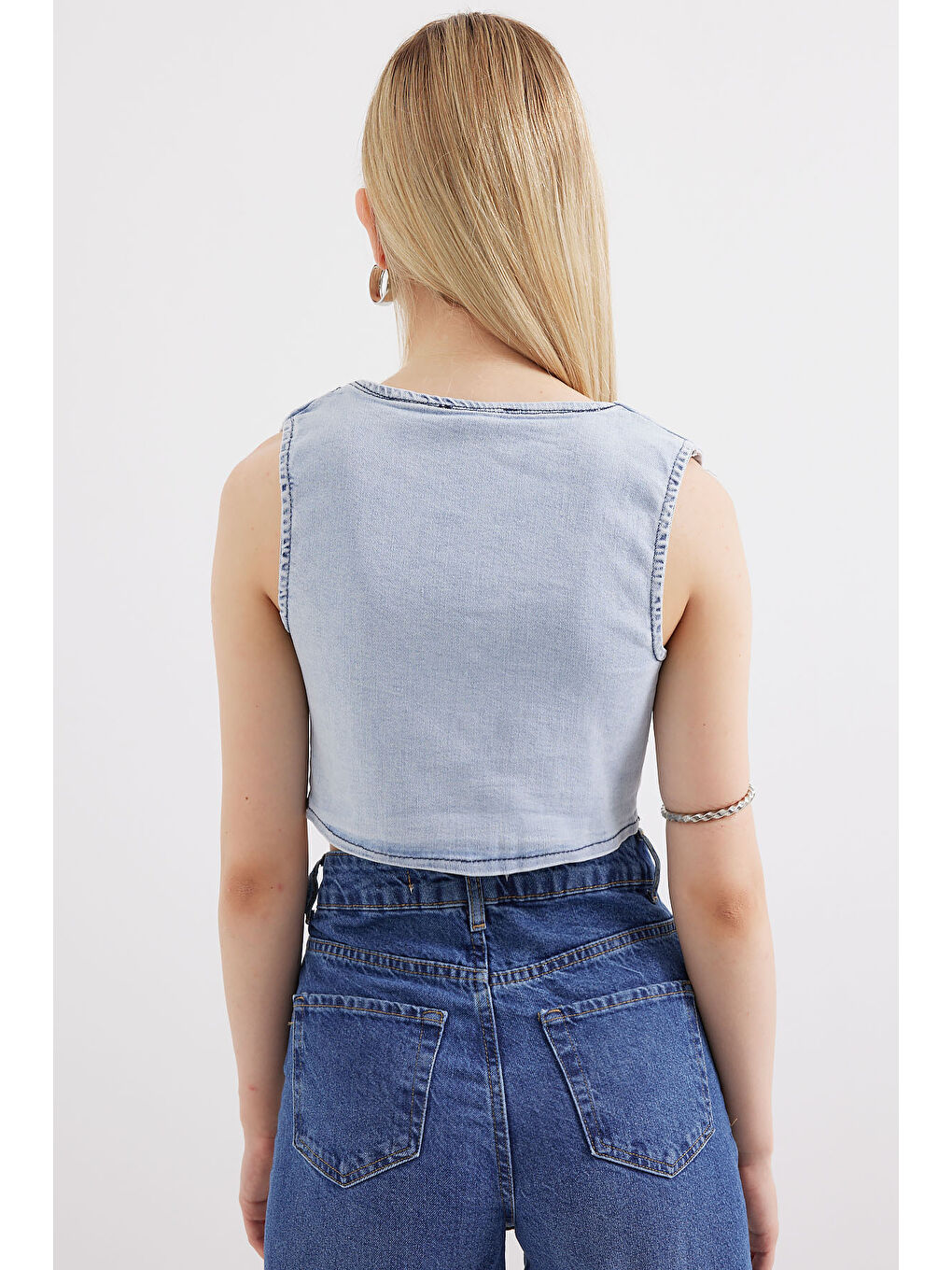 6797 Crop Jean Yelek   Mavi-5