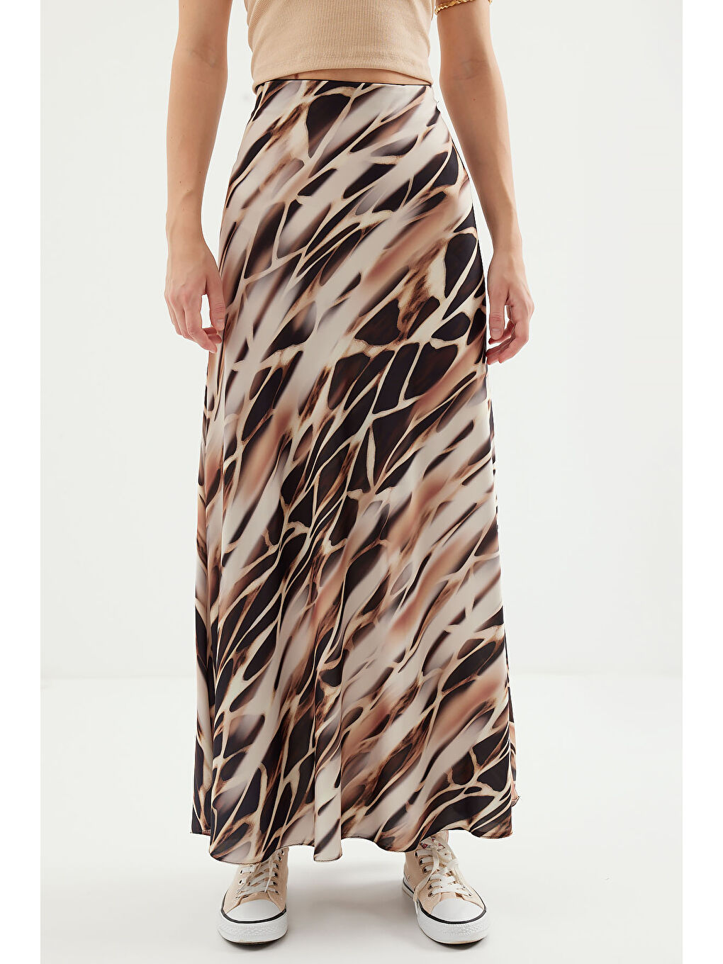 Kadın Desenli Saten Etek 15877 - Ekru-2