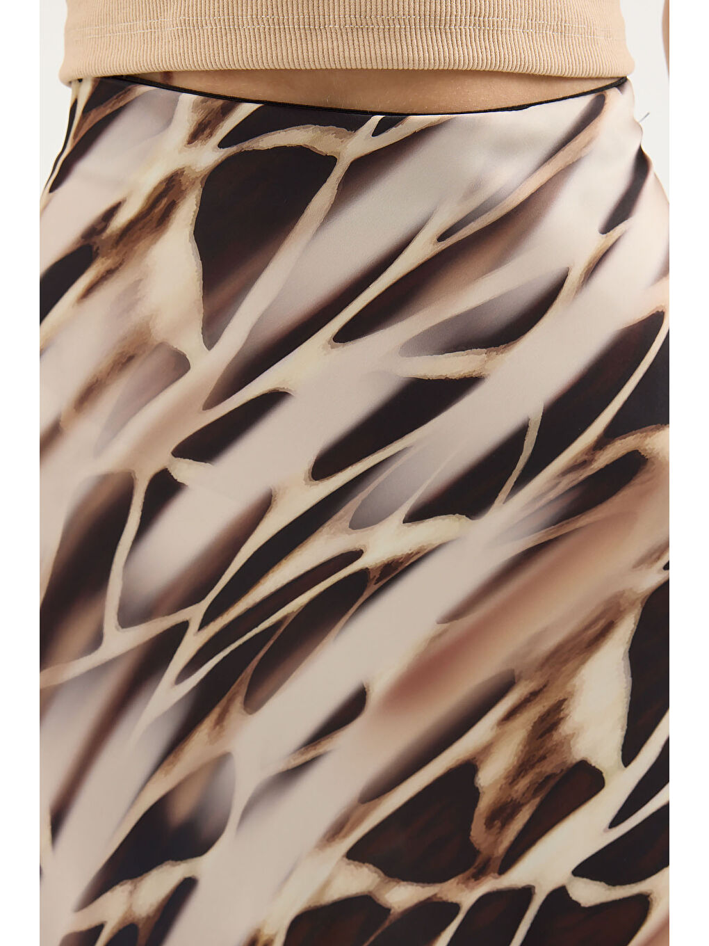 Kadın Desenli Saten Etek 15877 - Ekru-3