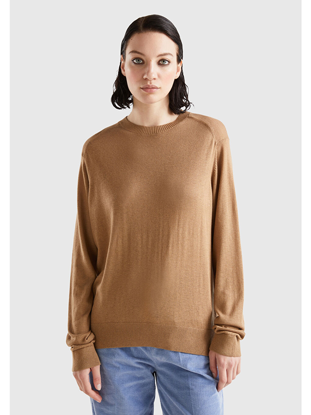 Kahverengi Kadın Taba Kaşmir Karışımlı İnce Kazak