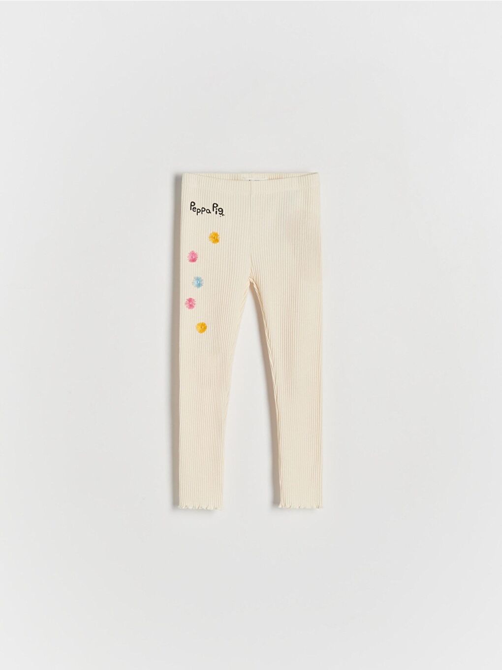 Ekru Peppa Desenli Pamuklu T-Shirt Tayt Alt-Üst Takım Kız Çocuk-1