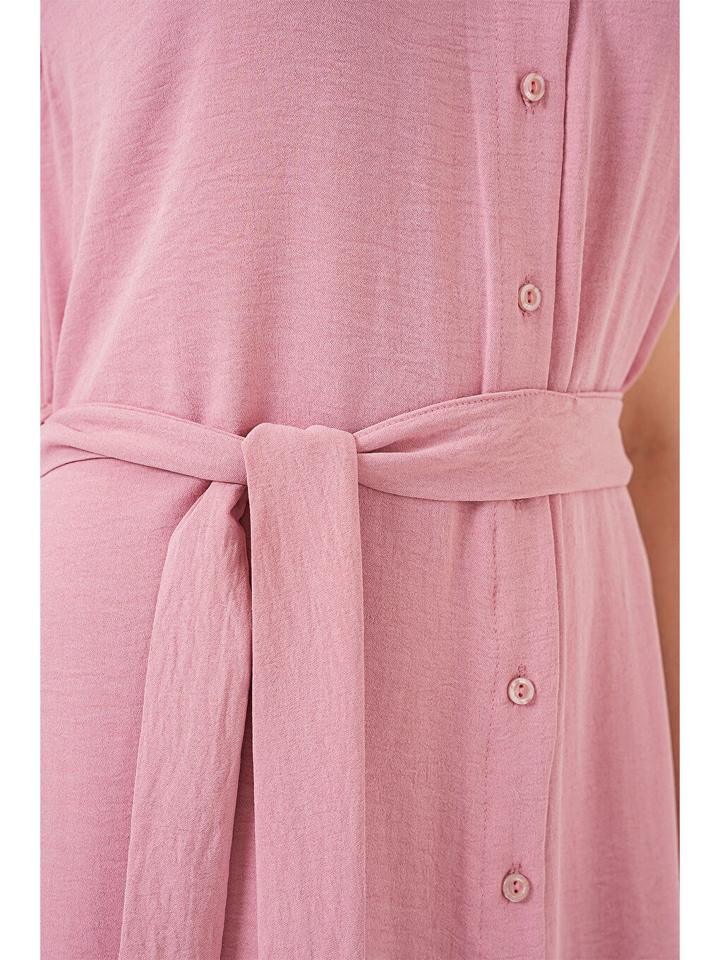 Pembe Kadın Sıfır Kol Kuşaklı Ayrobin Elbise 2568 - Pudra-4