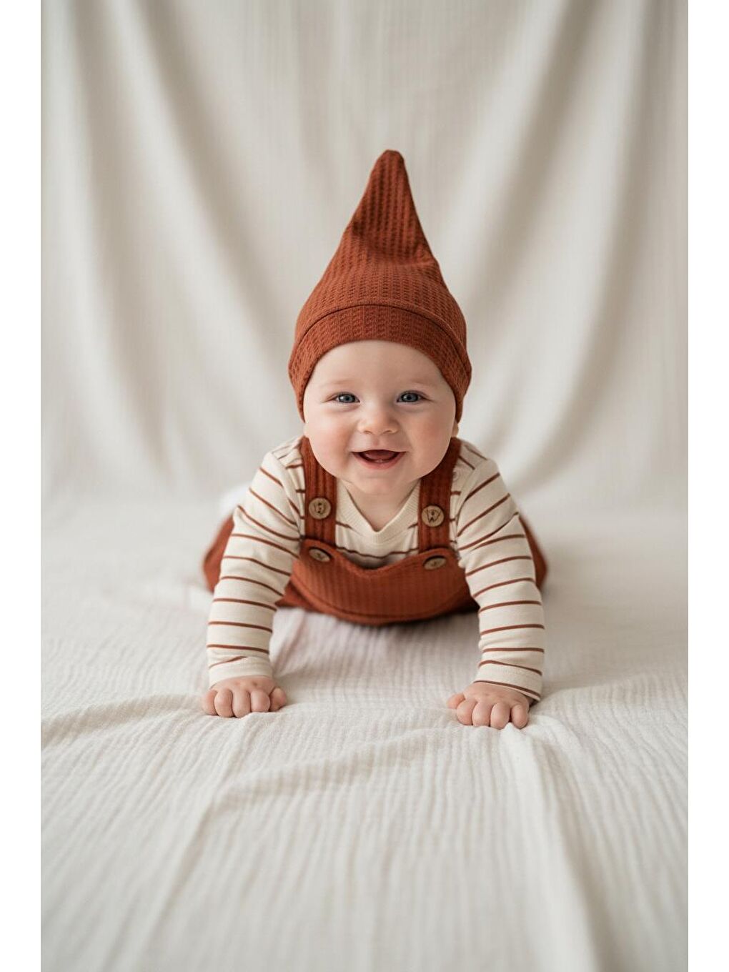 Kahverengi Elastanlı Gofre Salopet Sweat Bere 3lü Takım-1