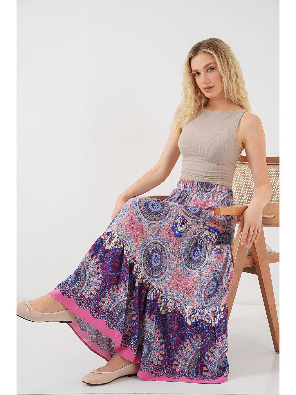 1898 Desenli Uzun Etek - Pembe-2