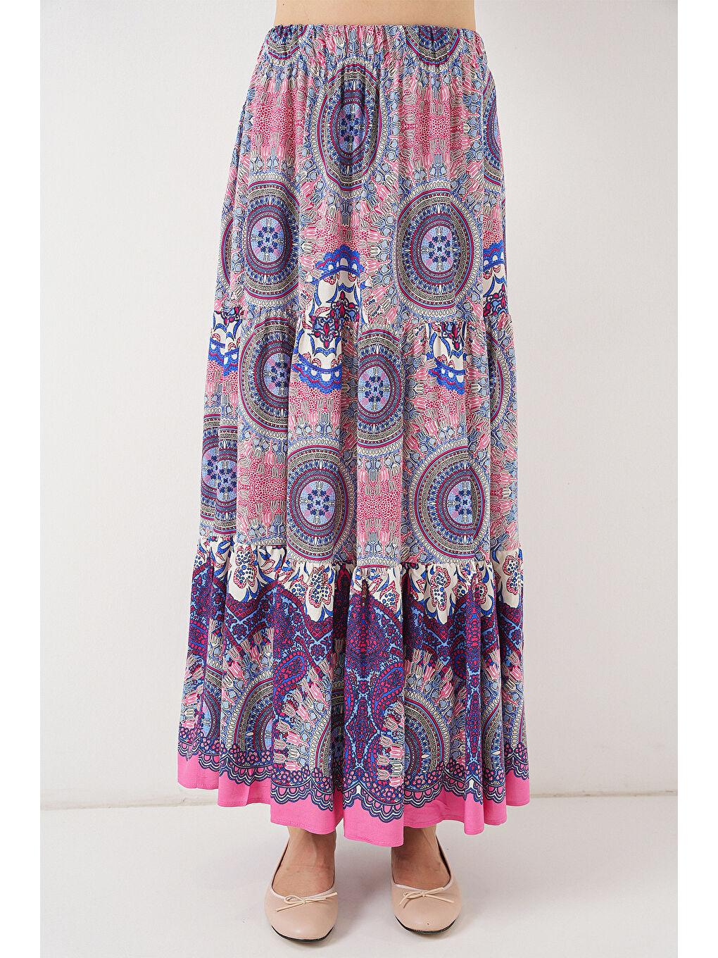 1898 Desenli Uzun Etek - Pembe-3
