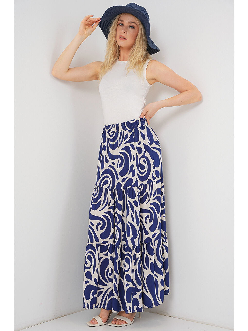 1898 Desenli Uzun Etek - F.Lacivert