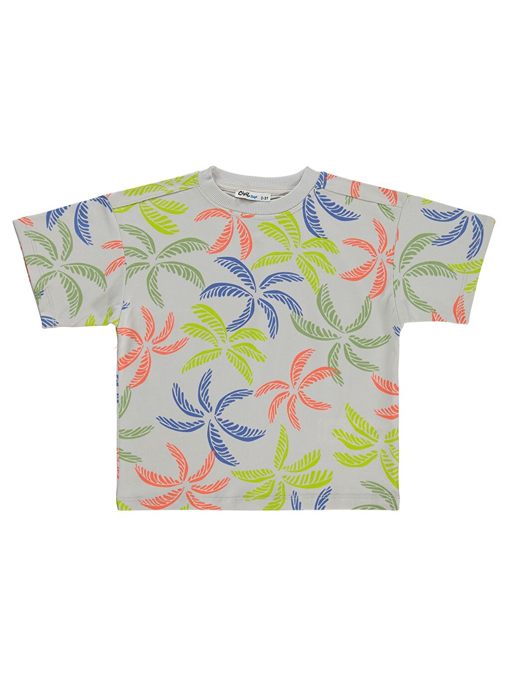 Bej Boys Palmiye Empirme Baskılı 2-5 Yaş Tişört - Koyu Taş Rengi