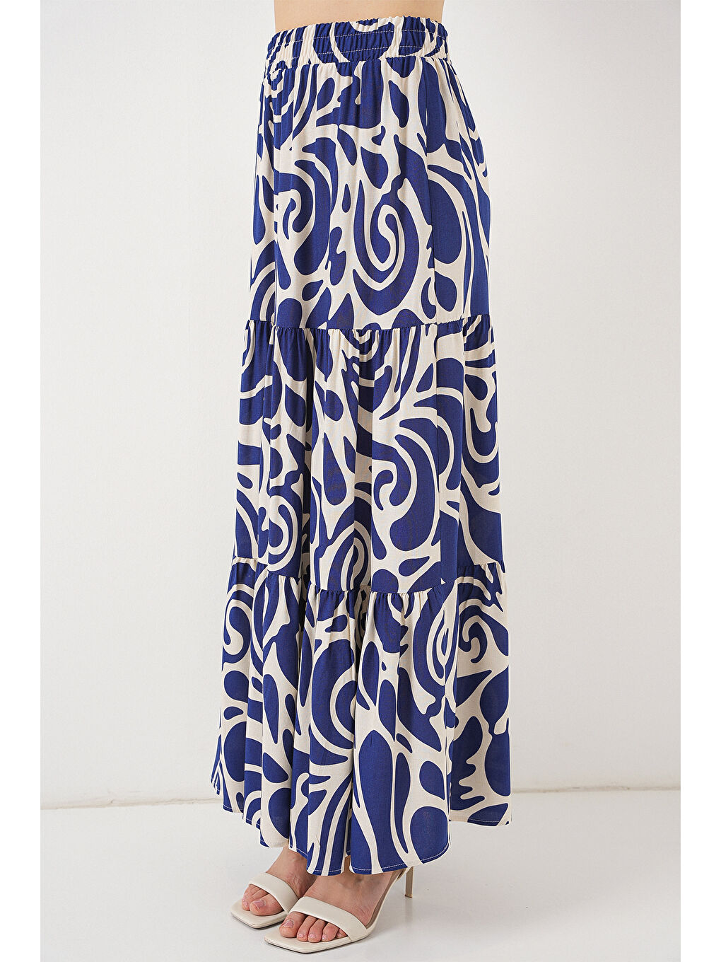 1898 Desenli Uzun Etek - F.Lacivert-1